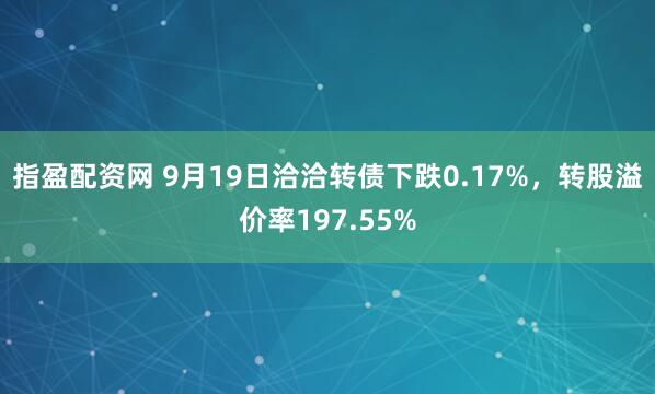 指盈配资网 9月19日洽洽转债下跌0.17%，转股溢价率197.55%